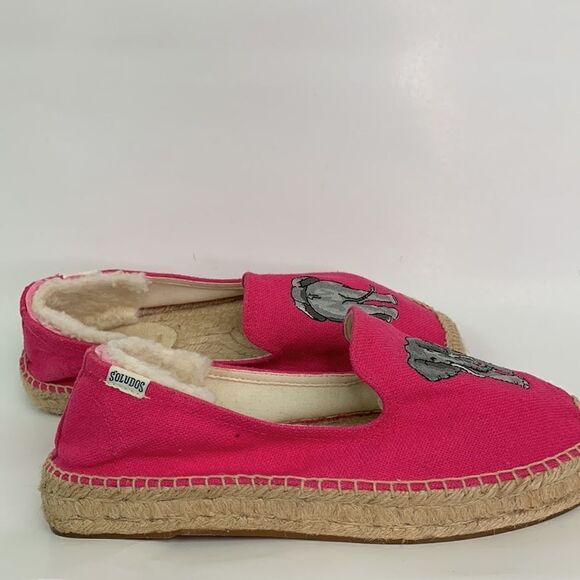 Soludos pink canvas embroidered elephant platform espadrilles - Picture 2 of 11